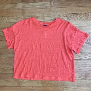 🆕 Ann Taylor Cropped Linen Tee, Size LARGE, Color ORANGE NECTAR